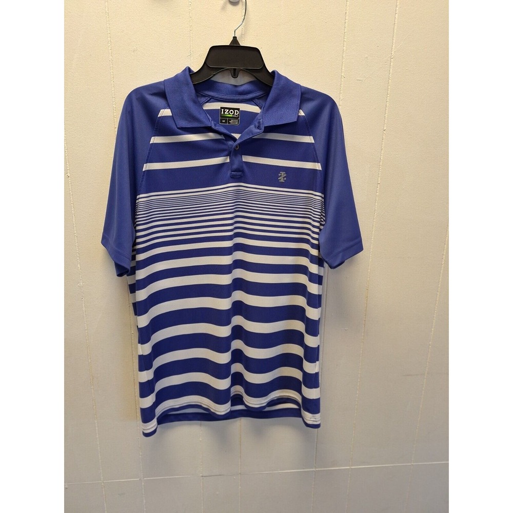 Mens Izod Golf Short Sleeve Blue‎ Striped Polo Shirt Size Medium MD M